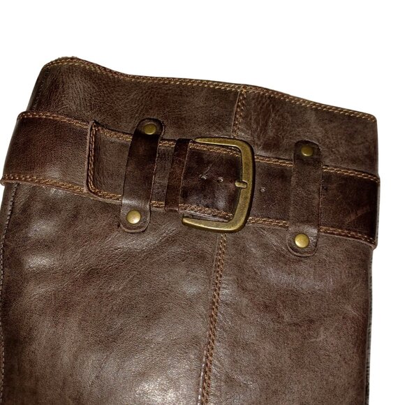 B.O.C. Brown Leather Buckle Zip Chunky Block Wedge Heel Boots Womens Size 9 - Picture 5 of 15